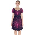 Peacock Pink Black Feather Abstract Short Sleeve Bardot Dress View1