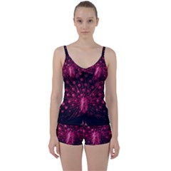 Peacock Pink Black Feather Abstract Tie Front Two Piece Tankini by Wav3s