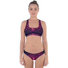 Peacock Pink Black Feather Abstract Cross Back Hipster Bikini Set by Wav3s