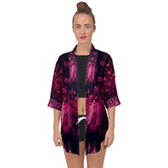 Peacock Pink Black Feather Abstract Open Front Chiffon Kimono by Wav3s