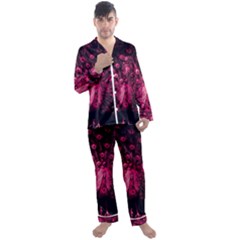 Peacock Pink Black Feather Abstract Men s Long Sleeve Satin Pajamas Set by Wav3s