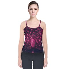 Peacock Pink Black Feather Abstract Velvet Spaghetti Strap Top by Wav3s