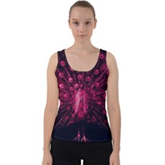 Peacock Pink Black Feather Abstract Velvet Tank Top by Wav3s