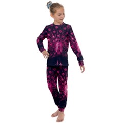 Peacock Pink Black Feather Abstract Kids  Long Sleeve Set  by Wav3s