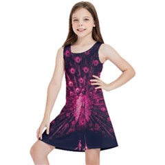 Peacock Pink Black Feather Abstract Kids  Lightweight Sleeveless Dress by Wav3s