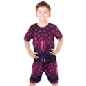 Peacock Pink Black Feather Abstract Kids  Tee and Shorts Set View1