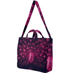 Peacock Pink Black Feather Abstract Square Shoulder Tote Bag by Wav3s