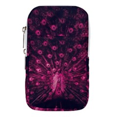 Peacock Pink Black Feather Abstract Waist Pouch (small) by Wav3s