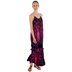 Peacock Pink Black Feather Abstract Cami Maxi Ruffle Chiffon Dress by Wav3s