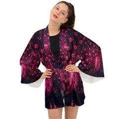 Peacock Pink Black Feather Abstract Long Sleeve Kimono by Wav3s