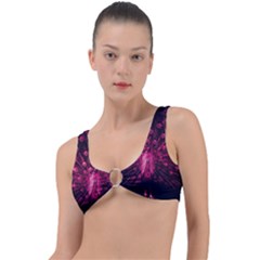 Peacock Pink Black Feather Abstract Ring Detail Bikini Top by Wav3s