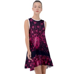 Peacock Pink Black Feather Abstract Frill Swing Dress by Wav3s