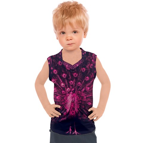 Peacock Pink Black Feather Abstract Kids  Sport Tank Top by Wav3s