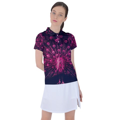 Peacock Pink Black Feather Abstract Women s Polo Tee by Wav3s