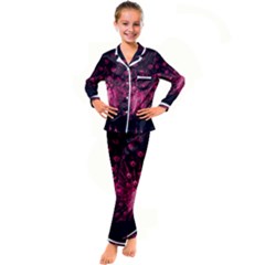 Peacock Pink Black Feather Abstract Kids  Satin Long Sleeve Pajamas Set by Wav3s