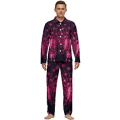 Peacock Pink Black Feather Abstract Men s Long Sleeve Velvet Pocket Pajamas Set by Wav3s