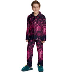 Peacock Pink Black Feather Abstract Kids  Long Sleeve Velvet Pajamas Set by Wav3s