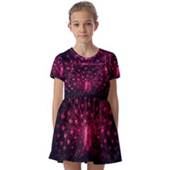 Peacock Pink Black Feather Abstract Kids  Short Sleeve Pinafore Style Dress by Wav3s