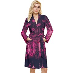 Peacock Pink Black Feather Abstract Long Sleeve Velvet Robe by Wav3s