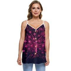 Peacock Pink Black Feather Abstract Casual Spaghetti Strap Chiffon Top by Wav3s