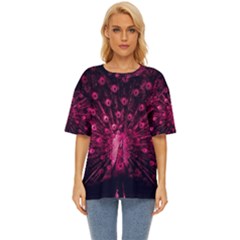 Peacock Pink Black Feather Abstract Oversized Basic Tee by Wav3s