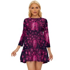 Peacock Pink Black Feather Abstract Long Sleeve Babydoll Dress by Wav3s