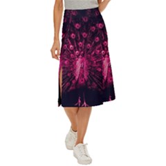 Peacock Pink Black Feather Abstract Midi Panel Skirt by Wav3s