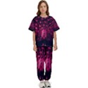 Peacock Pink Black Feather Abstract Kids  Tee and Pants Sports Set View1