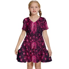 Peacock Pink Black Feather Abstract Kids  Short Sleeve Tiered Mini Dress by Wav3s