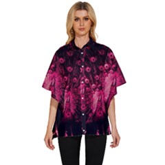 Peacock Pink Black Feather Abstract Women s Batwing Button Up Shirt