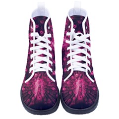 Peacock Pink Black Feather Abstract Kid s High-top Canvas Sneakers by Wav3s