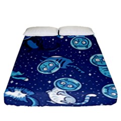 Cat Spacesuit Space Suit Astronaut Pattern Fitted Sheet (queen Size) by Wav3s