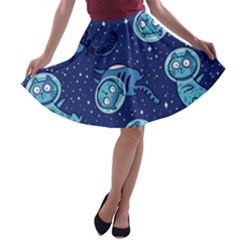 Cat Spacesuit Space Suit Astronaut Pattern A-line Skater Skirt by Wav3s