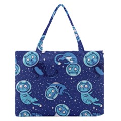 Cat Spacesuit Space Suit Astronaut Pattern Zipper Medium Tote Bag by Wav3s