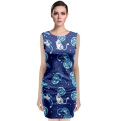 Cat Spacesuit Space Suit Astronaut Pattern Sleeveless Velvet Midi Dress by Wav3s