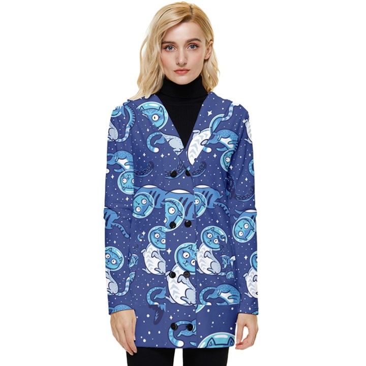 Cat Spacesuit Space Suit Astronaut Pattern Button Up Hooded Coat 