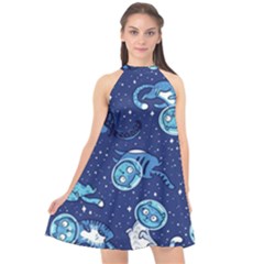 Cat Spacesuit Space Suit Astronaut Pattern Halter Neckline Chiffon Dress  by Wav3s