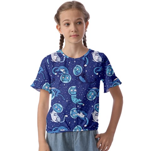 Cat Spacesuit Space Suit Astronaut Pattern Kids  Cuff Sleeve Scrunch Bottom Tee by Wav3s