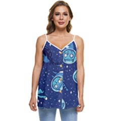 Cat Spacesuit Space Suit Astronaut Pattern Casual Spaghetti Strap Chiffon Top by Wav3s