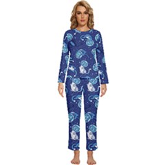 Cat Spacesuit Space Suit Astronaut Pattern Womens  Long Sleeve Lightweight Pajamas Set