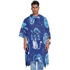 Cat Spacesuit Space Suit Astronaut Pattern Men s Hooded Rain Ponchos by Wav3s