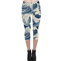 Japanese Wave Pattern Capri Leggings  by Wav3s