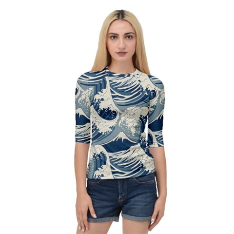 Japanese Wave Pattern Quarter Sleeve Raglan Tee by Wav3s