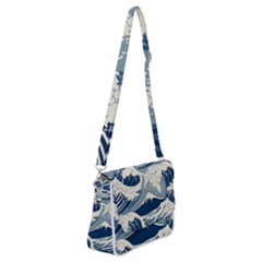 Japanese Wave Pattern Shoulder Bag With Back Zipper by Wav3s