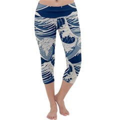 Japanese Wave Pattern Capri Yoga Leggings by Wav3s