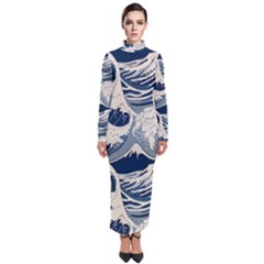 Japanese Wave Pattern Turtleneck Maxi Dress by Wav3s