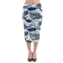 Japanese Wave Pattern Midi Pencil Skirt by Wav3s