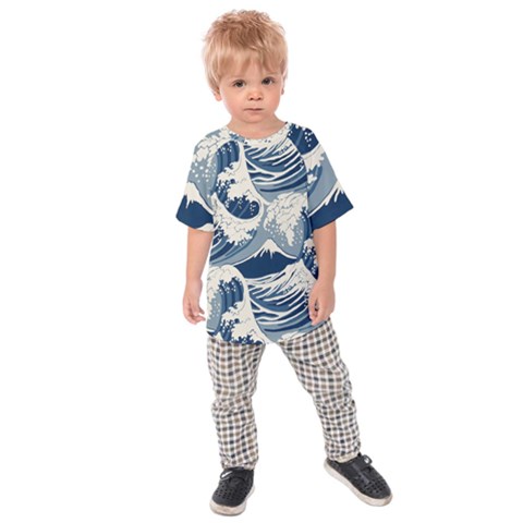 Japanese Wave Pattern Kids  Raglan Tee by Wav3s