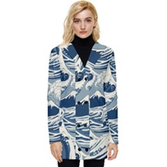 Japanese Wave Pattern Button Up Hooded Coat  by Wav3s