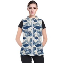 Japanese Wave Pattern Women s Puffer Vest by Wav3s